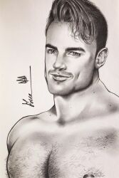 black_and_white dane_de_bruin headshot instagram_model looking_at_viewer male male_only muscles muscular muscular_male real_person rodrigolandave8 sketch smiling smiling_at_viewer uncolored