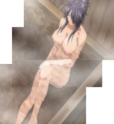 2008 above_view bath bathing bathroom bathtub big_breasts breasts bun_hair completely_naked completely_naked_female completely_nude completely_nude_female dark_purple_hair dark_skin dutch_angle female female_focus female_only ikkitousen ikkitousen_great_guardians kanu_unchou large_breasts long_hair nipples partially_submerged screencap screenshot screenshot_edit shiny_hair sitting steam stitched viewed_from_above