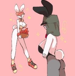 2girls anthro bunny_ears clothing countryhumans countryhumans_girl japan_(countryhumans) japanese_empire_(countryhumans) kuzuyu_(artist) playboy_bunny