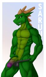 abs anthro biceps genitals hi_res lizard male muscular muscular_male pecs penis reptile sar saruuk scalie solo vein veiny_penis