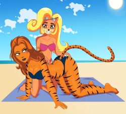 2girls all_fours anoneysnufftan anthro applying_sunscreen beach bikini blonde_hair coco_bandicoot crash_(series) edasbild embarrassed female female_only furry goggles_on_head hand_on_ass hand_on_back humiliation imminent_death killer_lotion looking_back marvel massage murder ocean orange_body orange_hair peril punishment rubbing sand seaside sky snuff straight_hair summer sunbathing swimsuit tail tigra towel