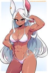 1girls 2d abs big_breasts breasts dark-skinned_female dark_skin dashi_art female female_focus female_only highres looking_at_viewer miruko muscle muscles muscular my_hero_academia rabbit_ears rabbit_girl rabbit_humanoid red_eyes revealing_clothes revealing_swimsuit rumi_usagiyama solo solo_female swimwear tagme thick_thighs thighs white_hair