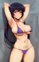 1girls ai_generated armpits arms_behind_back arms_up barely_contained bikini bulging_breasts bursting_breasts curvaceous curvy curvy_body curvy_female curvy_figure dark_hair female_focus female_only hi_res long_hair overflowing_breasts seductive_look showing_off_breasts stable_diffusion voluptuous voluptuous_female