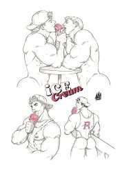 2boys ass bara butt english_text ice_cream licking_ice_cream looking_at_viewer looking_back male male_only muscles muscular muscular_male rodrigolandave8 sketch teasing tongue_out