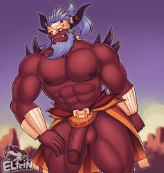 balls bara beard elfein facial_hair final_fantasy horns maduin_(final_fantasy) male male_only muscles muscular penis solo solo_male world_of_final_fantasy