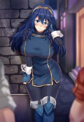 1girls alley alternate_breast_size big_breasts blue_hair female fire_emblem fire_emblem_awakening hi_res highres large_breasts long_hair lucina_(fire_emblem) maki_ikazuya nintendo prostitution tiara voluptuous wide_hips