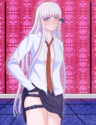 1girls danganronpa danganronpa:_trigger_happy_havoc female female_only imminent_pegging kirigiri_kyouko rawarr skirt solo straight_hair strap-on strap-on_under_skirt tagme