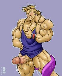 balls bara big_penis boner erection facial_hair final_fantasy final_fantasy_vi giganuramaki male male_only muscles muscular pantsless penis sabin_rene_figaro solo solo_male tentacle ultros