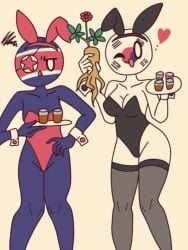 2girls bunny_ears clothing cocomooooochi countryhumans countryhumans_girl heart north_korea_(countryhumans) playboy_bunny rabbit_hole_(deco*27/caststation) rabbit_hole_(vocaloid) south_korea_(countryhumans)