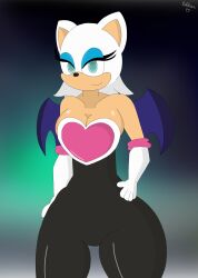 1girls ass ass_visible_through_thighs big_breasts blue_eyes blue_eyeshadow curves curvy curvy_hips female latex medium_hair rouge_the_bat sonic_(series) sonic_the_hedgehog_(series) teddisin white_hair