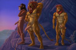 3boys abs anthro biceps disney erection foreskin furryrevolution half-erect hands-free male male_only morning_wood mufasa muscular muscular_male nipples obliques partially_retracted_foreskin pecs peeing retracted_foreskin scar_(the_lion_king) simba the_lion_king triceps uncut urination urine veiny yawn