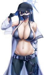 1girls belly belly_button big_breasts blue_archive blue_eyes breasts busty cap cleavage curvaceous curvy curvy_body curvy_female curvy_figure female huge_breasts kouglof0141 large_breasts mask midriff navel saori_(blue_archive) voluptuous