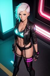 1girls ai_generated female female_only hi-fi_rush jacket latex_jacket latex_pants non-web_source original peppermint_(hi-fi_rush) photorealistic realistic solo video_game