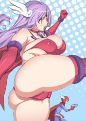 armor_bikini ass big_ass konami konami_lady konami_man konami_wai_wai_world purple_hair thong_bikini uno_makoto