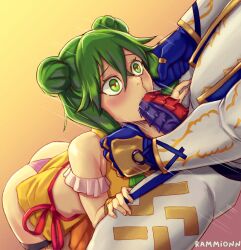 1boy 1girls alear_(fire_emblem) alear_(male)_(fire_emblem) ass big_ass breasts deepthroat female female_focus fire_emblem fire_emblem:_genealogy_of_the_holy_war fire_emblem_engage gloves green_eyes green_hair hair_grab hair_pull heart-shaped_pupils irrumatio male medium_breasts medium_hair nintendo oral panties pink_panties rammionn sex silvia_(fire_emblem) solo_focus twintails underwear