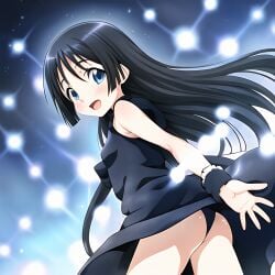 ai_generated ass black_hair black_panties blue_eyes blush chloe_aubert female flat_chest long_hair open_mouth panties smile stable_diffusion tensei_shitara_slime_datta_ken waifu2x