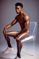 3d 3d_(artwork) african african_male ai_generated dark-skinned_male dark_skin gooeyvision male male_only melanin muscles muscular muscular_male see-through see-through_pants translucent_latex transparent_latex