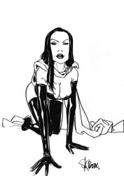 1girls black_queen black_queen_selene breasts crawling elbow_gloves fanart gloves hellfire_club high_heel_boots jpeg marvel marvel_comics monochrome on_hands_and_knees open_eyes open_mouth selene_gallio signature sorceress steve_skroce thigh_boots thighhighs white_background x-men