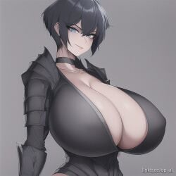 ai_generated armor breast_bigger_than_head cleavage huge_breasts op_ai short_hair tagme