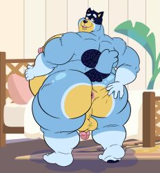 2023 absurd_res anthro anus ass australian_cattle_dog back_muscles backsack balls ballsack bandit_heeler bed bedroom belly big_ass big_belly big_butt big_muscles big_nipples big_pecs bluey_(series) bubble_ass bubble_butt butt_squish canid canine canis cattledog coruki domestic_dog eyebrows flaccid fur furniture genitals herding_dog hi_res huge_ass huge_butt huge_muscles huge_thighs humanoid_genitalia humanoid_penis inside leaf looking_back male mammal musclegut muscles muscular muscular_anthro muscular_male nipples nude obese obese_anthro obese_male overweight overweight_anthro overweight_male pastoral_dog pecs penis perineum pillow plant plant_pot potted_plant rear_view shadow smile solo spread_ass spread_butt spreading squish standing teeth thick_thighs tongue tuft