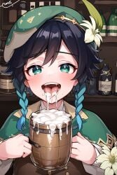 1boy ai_generated blush blushing brothel cum cum_in_container cum_on_tongue drink drinking drinking_cum femboy genshin_impact gokkun looking_at_viewer male nai_diffusion pov_eye_contact solo solo_focus solo_male stable_diffusion tongue_out trap venti_(genshin_impact)