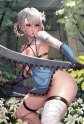 1girls areolae big_breasts breasts exlic female female_only kaine_(nier) large_breasts nier nier_replicant nipples solo thick_thighs thighhighs