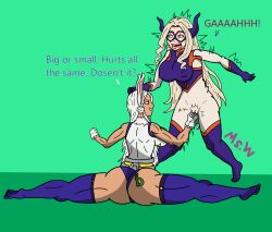 ass blonde_hair brown_skin bunny_ears bunny_girl bunny_tail cuntbusting full_body_suit horns hurt_expression in_pain low_blow mask miruko mount_lady mswedgie123 my_hero_academia pain pink_eyes punch punched punching punching_low red_eyes rumi_usagiyama saliva_drip saliva_trail spitting splits splitting spread_legs thick_thighs white_hair yuu_takeyama