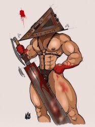 costume david_perre jj_malibu male male_only muscles muscular muscular_male onlyfans_model pyramid_head_(cosplay) real_person rodrigolandave8 silent_hill sword