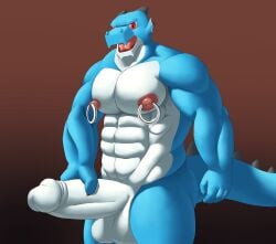 anthro balls big_penis dragon genitals hi_res lostdragon_chen male male/male muscular muscular_anthro muscular_male nipple_piercing nipples penis piercing redremy7 solo