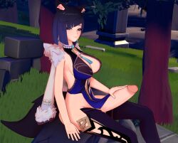 1futa 3d clothed clothing futa_only futaflux futanari genshin_impact huge_cock human light_skin partially_clothed penis self_upload sitting solo yelan_(genshin_impact)