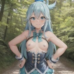 1girls ai_generated anime aqua_(konosuba) blue_eyes blue_hair breasts female female_only kono_subarashii_sekai_ni_shukufuku_wo! manga princess sangushe solo