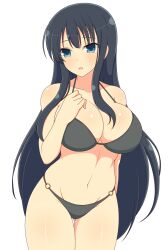 1girls ass_visible_through_thighs bangs bikini black_hair blue_eyes collarbone female front_view hair_between_eyes huge_breasts ichiryuu_tsumiki ikaruga_(senran_kagura) light-skinned_female light_skin looking_at_viewer midriff navel open_mouth senran_kagura sidelocks simple_background solo standing thick_thighs thigh_gap very_long_hair white_background