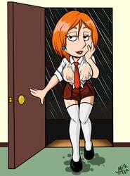 areola family_guy female female_only human lois_griffin milf milktea nipples red_hair school_uniform solo wet wet_t-shirt