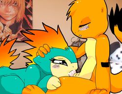 blush charmander color death_note fellatio female feral fur insertion interspecies loo_(artist) male mello mihael_keehl nintendo nude oral penis photo_background pokémon_(species) pokemon pokemon_(species) pokemon_gsc pokemon_rgby quilava side_view straight