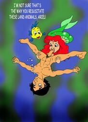 ariel asphyxiation dennis_clark disney drowning female flounder male penis prince_eric straight_hair testicles the_little_mermaid underwater what