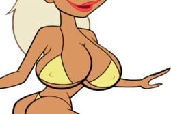 1girls animated beach_ball_girl bimbo blonde_hair bouncing bouncing_breasts breasts busty cleavage erect_nipples female female_only huge_breasts presenting ren_and_stimpy ren_and_stimpy_"adult_party_cartoon" simple_background solo thong voluptuous wedgie