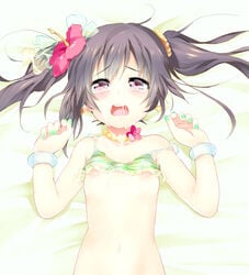 ascii_media_works bad_id bad_pixiv_id black_hair bra bra_lift bracelet choker cum cum_on_body dengeki_g's_comic flat_chest flower girl_m hair_flower hair_ornament jewelry long_hair love_live! love_live!_school_idol_project lying nail_polish natsuiro_egao_de_1_2_jump! navel nipples on_back open_mouth pink_eyes small_breasts source_request strap_slip sunrise_(studio) tear tied_hair twintails underwear yazawa_nico year_request