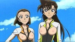 2girls blue_eyes breasts brown_hair detective_conan female hairband human large_breasts long_hair multiple_girls nipples pale-skinned_female pale_skin pointy_chin ran_mouri short_hair sonoko_suzuki tagme