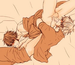 2boys 69 blonde_hair blowjob bottomless brown_hair closed_eyes cock_gobble cock_hungry cum_hungry cum_in_mouth fellatio gay gintama gintoki_sakata giving_head going_down_on hijikata_toshiro holding_penis lying_on_side male male_only mutual_fellatio oral_sex orgasm_from_oral pants_down penis_in_mouth penis_size_difference robe_only robe_up sucking_off sweatdrops tagme yaoi