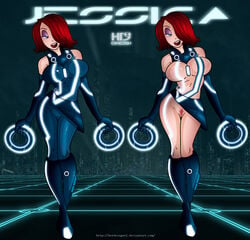 1girls big_breasts blue_eyes breasts disney female female_only female_pubic_hair hair_over_one_eye high_tech hotdesigns2 human jessica_rabbit nipples pubic_hair pussy red_hair short_hair smiling solo standing tron tron_legacy uncensored who_framed_roger_rabbit