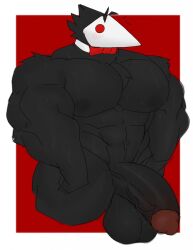 2021 abs anthro areola avian balls biceps big_balls big_muscles big_penis biped blush body_hair bow_tie chest_hair deltarune digital_media_(artwork) flaccid gab_art genitals hi_res huge_cock huge_muscles male male_focus male_only mostly_nude muscular muscular_anthro muscular_male musk nipples nude pecs penis simple_background solo solo_male swatchling sweat sweating sweaty thick_thighs triceps undertale_(series) veiny_penis wide_hips