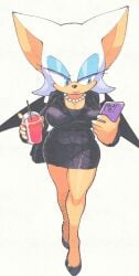 big_breasts black_heels black_shirt black_skirt cleavage female high_heels inkuusan low_cut_top miniskirt mobian_(species) office_lady rouge_the_bat sega sonic_(series) sonic_the_hedgehog_(series)