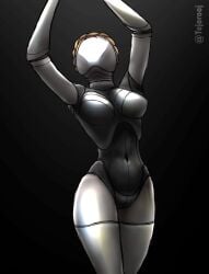 1girls atomic_heart belly belly_button big_breasts female female female_only large_breasts metallic_body robot robot_girl simple_background solo solo_female tejorooj the_twins_(atomic_heart) thick_thighs wide_hips