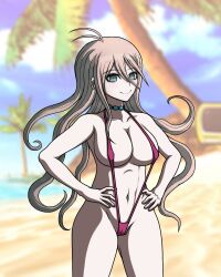 accurate_art_style beach cheeeeeeeeeeeeen danganronpa danganronpa_v3 female_only iruma_miu pussy_visible_through_clothes sling_bikini straight_hair