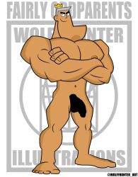 cartoony censored_penis erection jorgen_von_strangle male male_nipples male_only male_pubic_hair masculine mature_male muscles muscular_male pecs smile smiling smooth_skinned_male solo straight_hair the_fairly_oddparents veiny_penis white_background wolffhunter_art