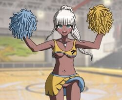 accurate_art_style cheeeeeeeeeeeeen cheerleader_uniform danganronpa danganronpa_v3 female_only gymnasium nipple_piercing nipples no_bra no_panties pussy straight_hair yonaga_angie