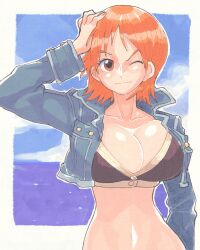 big_breasts cleavage female female_only inkuusan midriff nami one_piece orange_hair pre-timeskip short_hair