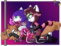 1boy 2girls anal anthro arms_above_head bi_domination cyrus_the_red_panda eggbot15 elbow_gloves femdom femsub fishnets forced_partners handcuffs latex latex_boots latex_gloves male_and_female_subs malesub multiple_subs pole reese_the_squirrel sonic_(series) sonic_oc strap-on sub_on_sub sub_on_top sydney_the_hedgehog thigh_boots vaginal_penetration