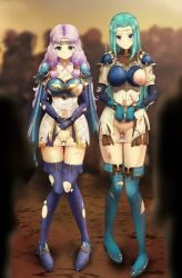 2girls angry aqua_hair ass_visible_through_thighs blood blue_eyes blue_hair bondage boots breasts cape crying crying_with_eyes_open defeated dress elbow_gloves exposed_breasts exposed_pussy female_pubic_hair femsub fingerless_gloves fiora_(fire_emblem) fire_emblem fire_emblem:_the_blazing_blade florina_(fire_emblem) frown gloves green_eyes high_heels humiliation large_breasts long_hair looking_at_viewer medium_breasts multiple_girls multiple_subs nintendo nipples panties panties_down pubic_hair public public_nudity purple_hair sakurein sisters spoils_of_war thigh_boots thighs torn_clothes underwear walk_of_shame white_panties