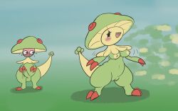 anthro breasts breasts_out breloom darkpatito erect_penis erection outdoors outside pokémon_(species) pokemon